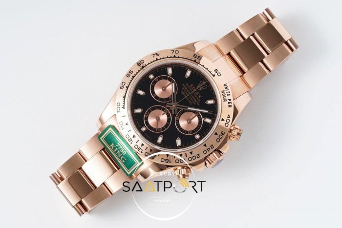 Rolex Daytona King Factory 40 mm Rose Kasa Siyah Kadran Super Clone ETA