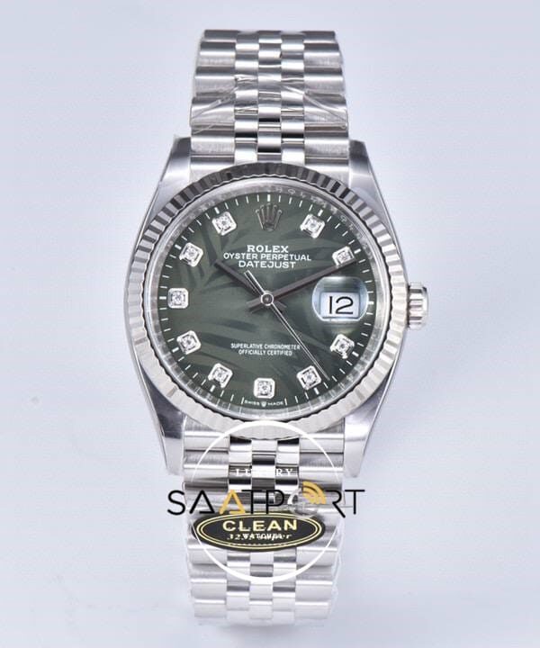 Rolex Datejust 36mm Clean Factory Palmiye Desenli Taşlı Yeşil Kadran