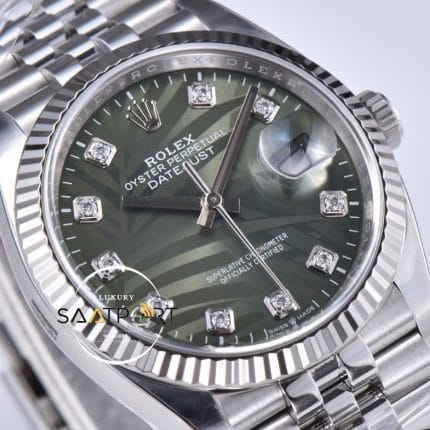 Rolex Datejust 36mm Clean Factory Palmiye Desenli Taşlı Yeşil Kadran