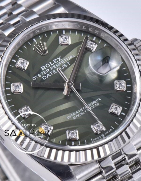 Rolex Datejust 36mm Clean Factory Palmiye Desenli Taşlı Yeşil Kadran