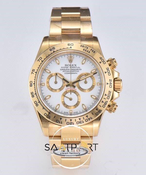 Rolex Daytona 116508 Gold Clean Factory Beyaz Kadran Super Clone