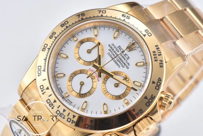 Rolex Daytona 116508 Gold Clean Factory Beyaz Kadran Super Clone