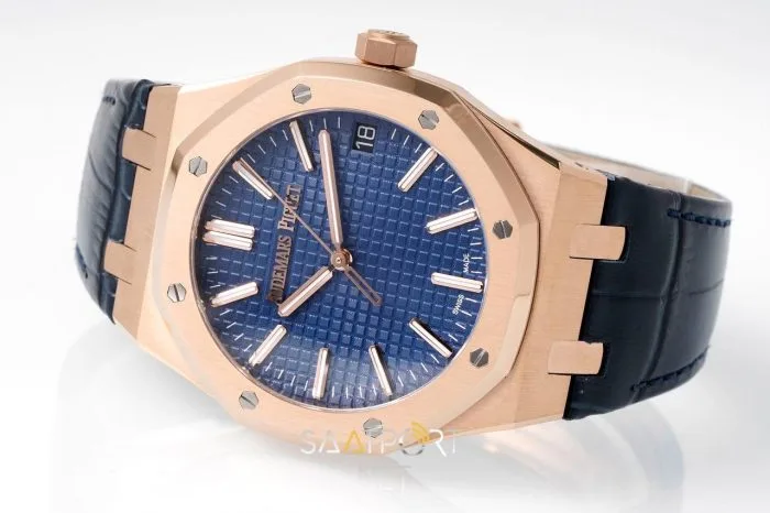 Audemars Piguet 15500 Rose Gold Mavi Kadran Deri Kordon Eta (8)