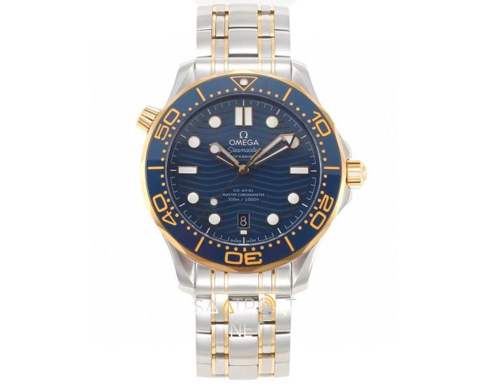 Omega Seamaster Diver 300 M Blue Dial Gold Bezel 42mm Super Clone Eta