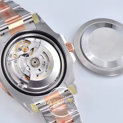 Rolex Gmt Root Beer Rose Gold 3285 Super Clon arkası iç mekanizma