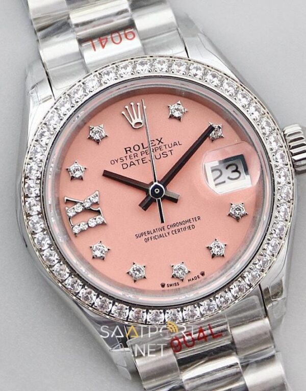 Rolex Date Just 28mm Pink Taşlı Bezel Eta Saat (7)