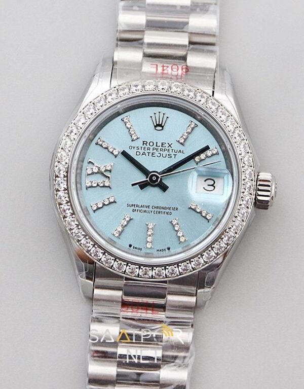 Rolex Date Just 28mm Taşlı Bezel Turkuaz Kadran Eta Saat