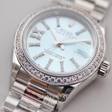 Rolex Date Just 28mm Taşlı Bezel Turkuaz Kadran Eta Saat (5)