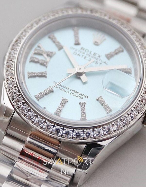 Rolex Date Just 28mm Taşlı Bezel Turkuaz Kadran Eta Saat (5)
