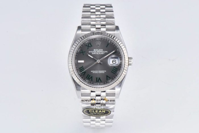 Rolex Datejust 36mm Wimbledon Gray Green Roman Super Clone Eta