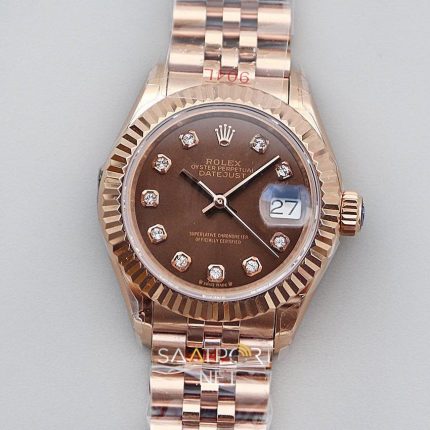 Rolex Lady Datejust 28mm Brown Dial Full Rose Eta Saat