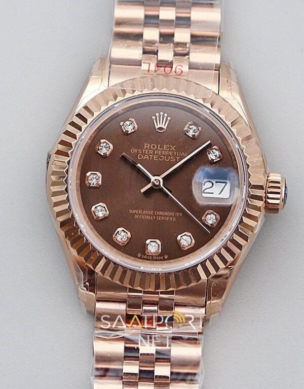 Rolex Lady Datejust 28mm Brown Dial Full Rose Eta Saat