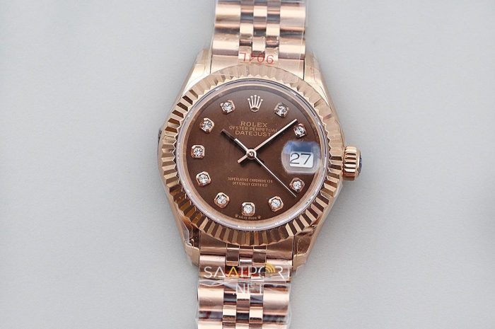 Rolex Lady Datejust 28mm Brown Dial Full Rose Eta Saat