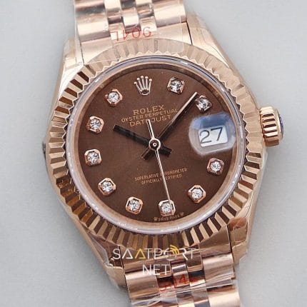Rolex Lady Datejust 28mm Brown Dial Full Rose Eta Saat (8)