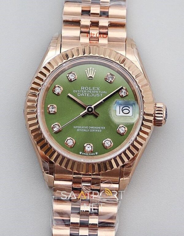 Rolex Lady Datejust 28mm Green Dial Full Rose Eta Saat