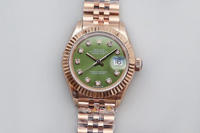 Rolex Lady Datejust 28mm Green Dial Full Rose Eta Saat