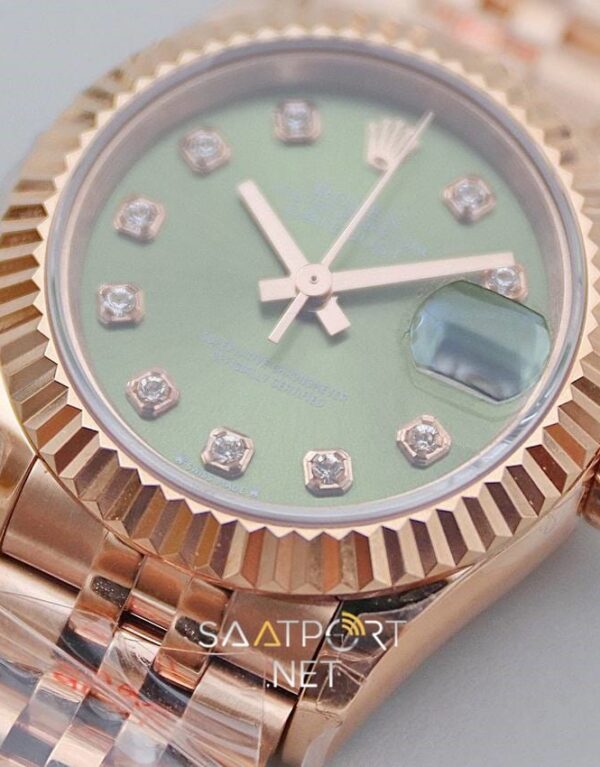 Rolex Lady Datejust 28mm Green Dial Full Rose Eta Saat (2)