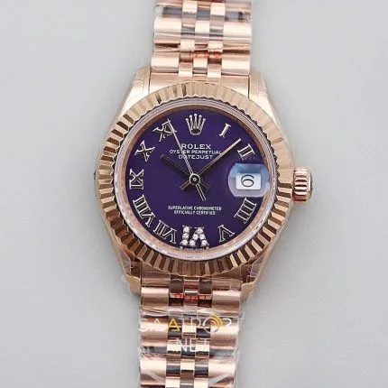 Rolex Lady Datejust 28mm Patlıcan Rengi Full Rose Eta Saat