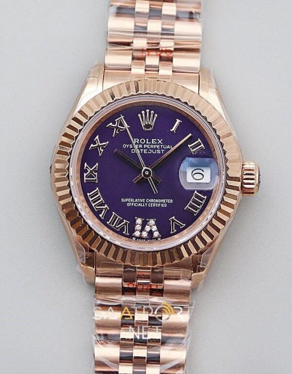 Rolex Lady Datejust 28mm Patlıcan Rengi Full Rose Eta Saat