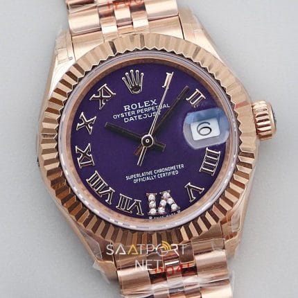 Rolex Lady Datejust 28mm Patlıcan Rengi Full Rose Eta Saat (2)