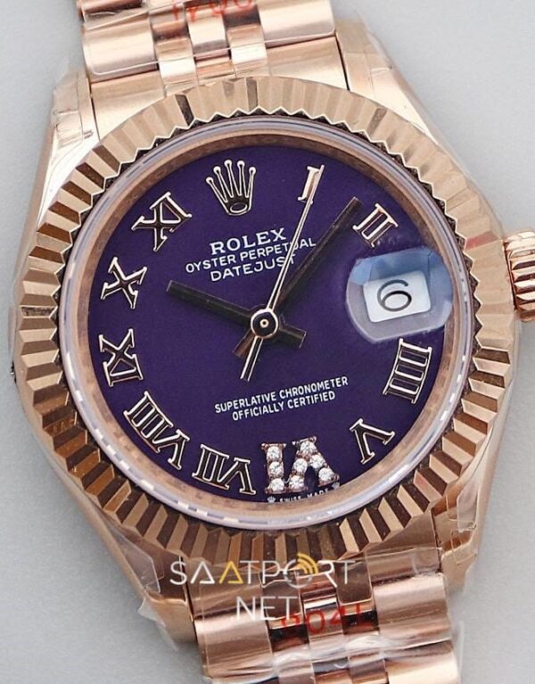 Rolex Lady Datejust 28mm Patlıcan Rengi Full Rose Eta Saat (2)
