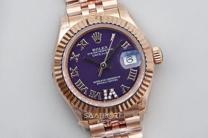 Rolex Lady Datejust 28mm Patlıcan Rengi Full Rose Eta Saat (2)