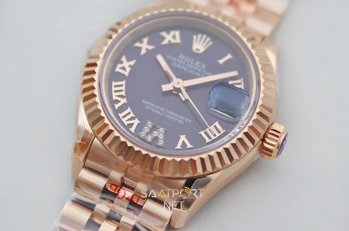Rolex Lady Datejust 28mm Patlıcan Rengi Full Rose Eta Saat (4)