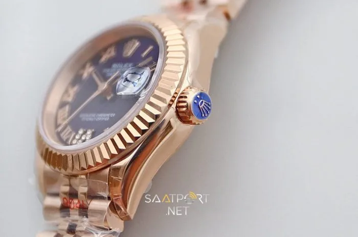 Rolex Lady Datejust 28mm Patlıcan Rengi Full Rose Eta Saat (5)