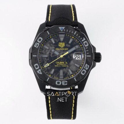 Aquaracer 300M Calibre 5 Special Carbon Black-Yellow Clone ETA