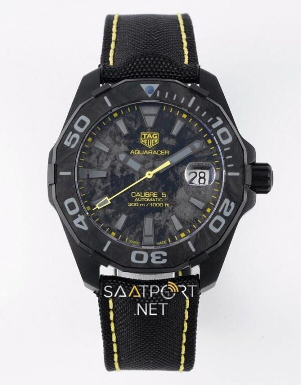 Aquaracer 300M Calibre 5 Special Carbon Black-Yellow Clone ETA