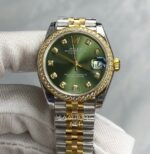 Rolex Datejust 31mm Yeşil Zeytin Pırlanta Kadran Super Clone Eta