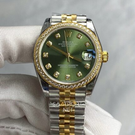 Rolex Datejust 31mm Yeşil Zeytin Pırlanta Kadran Super Clone Eta