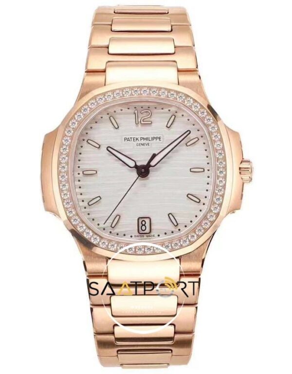 Patek Philippe Nautilus 7118 Beyaz Kadran Taş Bezel 35mm Rose Kasa Eta
