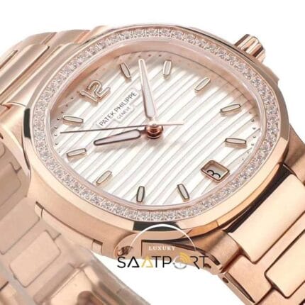 Patek Philippe Nautilus 7118 Beyaz Kadran Taş Bezel 35mm Rose Kasa Eta