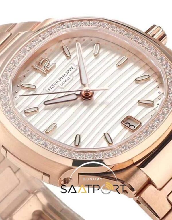 Patek Philippe Nautilus 7118 Beyaz Kadran Taş Bezel 35mm Rose Kasa Eta