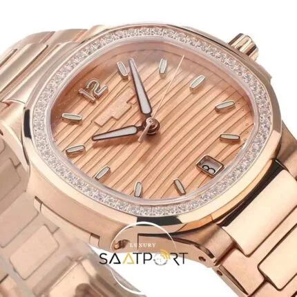 Patek Philippe Nautilus 7118 Full Taş Bezel 35mm Rose Kasa Eta