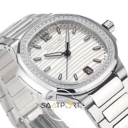Patek Philippe Nautilus 7118 Taşlı Bezel Beyaz Kadran 35mm Eta