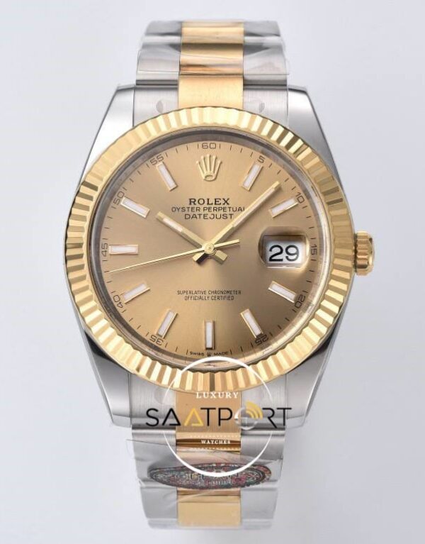 Rolex Datejust 41mm Gold Dial Oyster Kordon Super Clone Eta