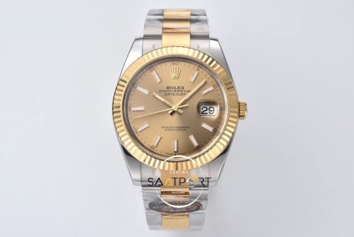 Rolex Datejust 41mm Gold Dial Oyster Kordon Super Clone Eta