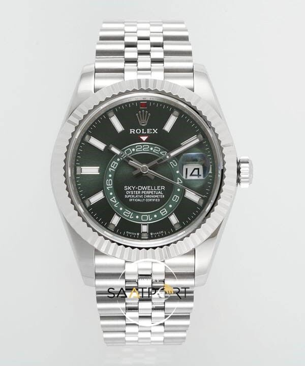 Rolex Sky Dweller 42 mm Yeşil Kadran Jübilee 336934 Super Clone Eta (1)