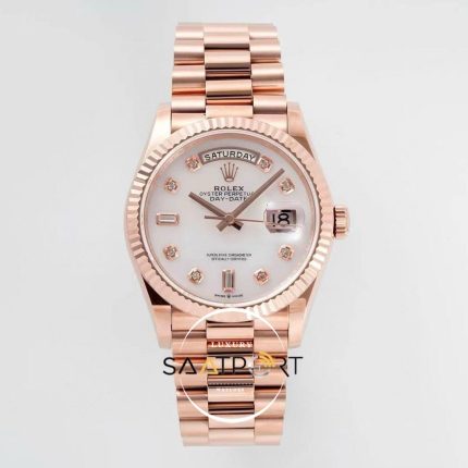 Rolex 128235 Day-Date Taşlı Beyaz Kadran 904L Rose 36mm 3255 ETA