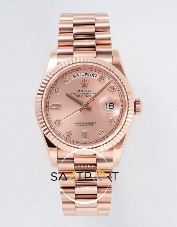 Rolex 128235 Day-Date Taşlı Rose Kadran 904L Rose 36mm 3255 ETA