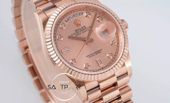 Rolex 128235 Day-Date Taşlı Rose Kadran 904L Rose 36mm 3255 ETA