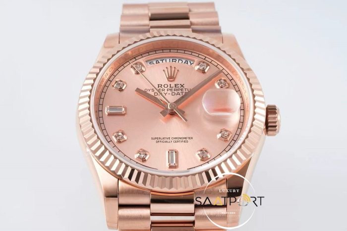 Rolex 128235 Day-Date Taşlı Rose Kadran 904L Rose 36mm 3255 ETA