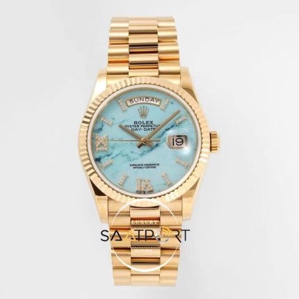 Rolex 128238 Day-Date Taşlı Roma Rakamlı Turkuaz Kadran 904L Gold 36mm 3255 ETA