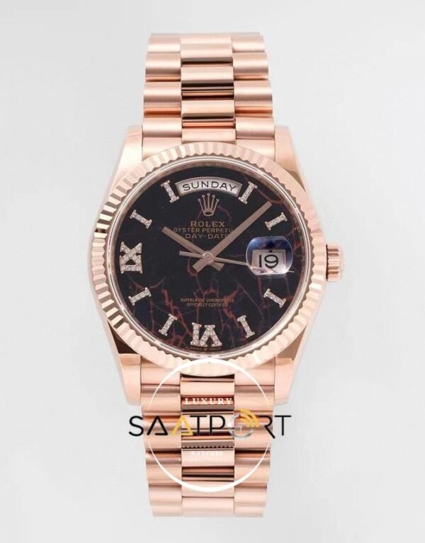 Rolex Day-Date 128235 904L Rose 36mm Taşlı Eisenkiesel Kadran 3255 ETA