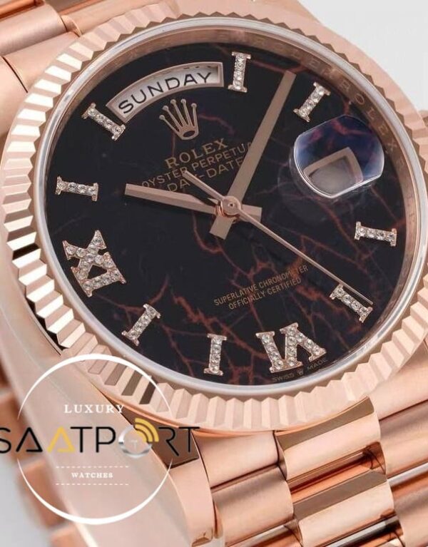 Rolex Day-Date 128235 904L Rose 36mm Taşlı Eisenkiesel Kadran 3255 ETA