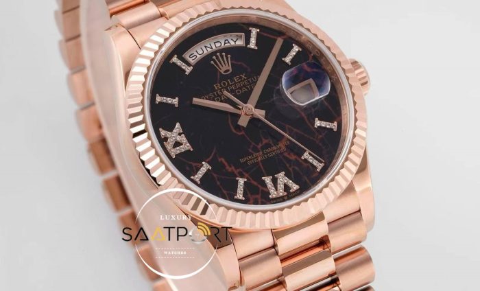 Rolex Day-Date 128235 904L Rose 36mm Taşlı Eisenkiesel Kadran 3255 ETA