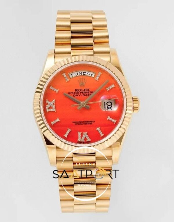 Rolex Day-Date 128238 Taşlı Roma Rakamlı Akik Kadran 904L Gold 36mm 3255 ETA
