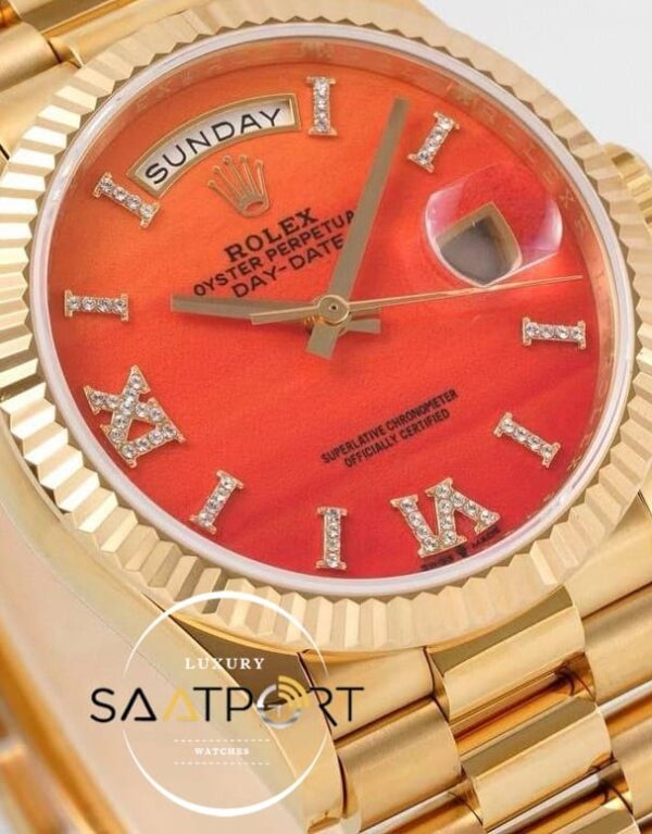 Rolex Day-Date 128238 Taşlı Roma Rakamlı Akik Kadran 904L Gold 36mm 3255 ETA
